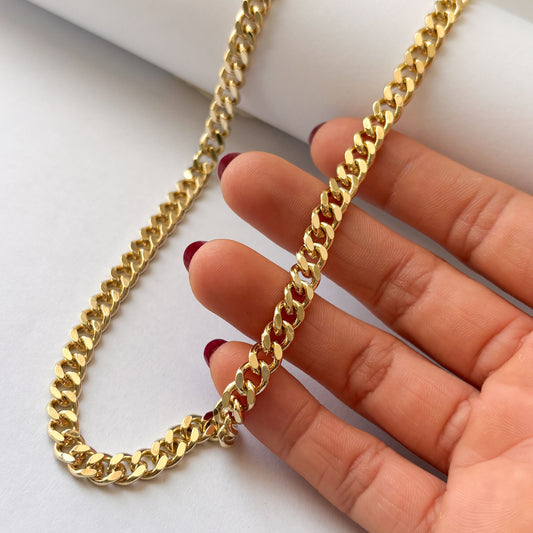 Cadena barbada 6 mm chapa de oro 60 cm