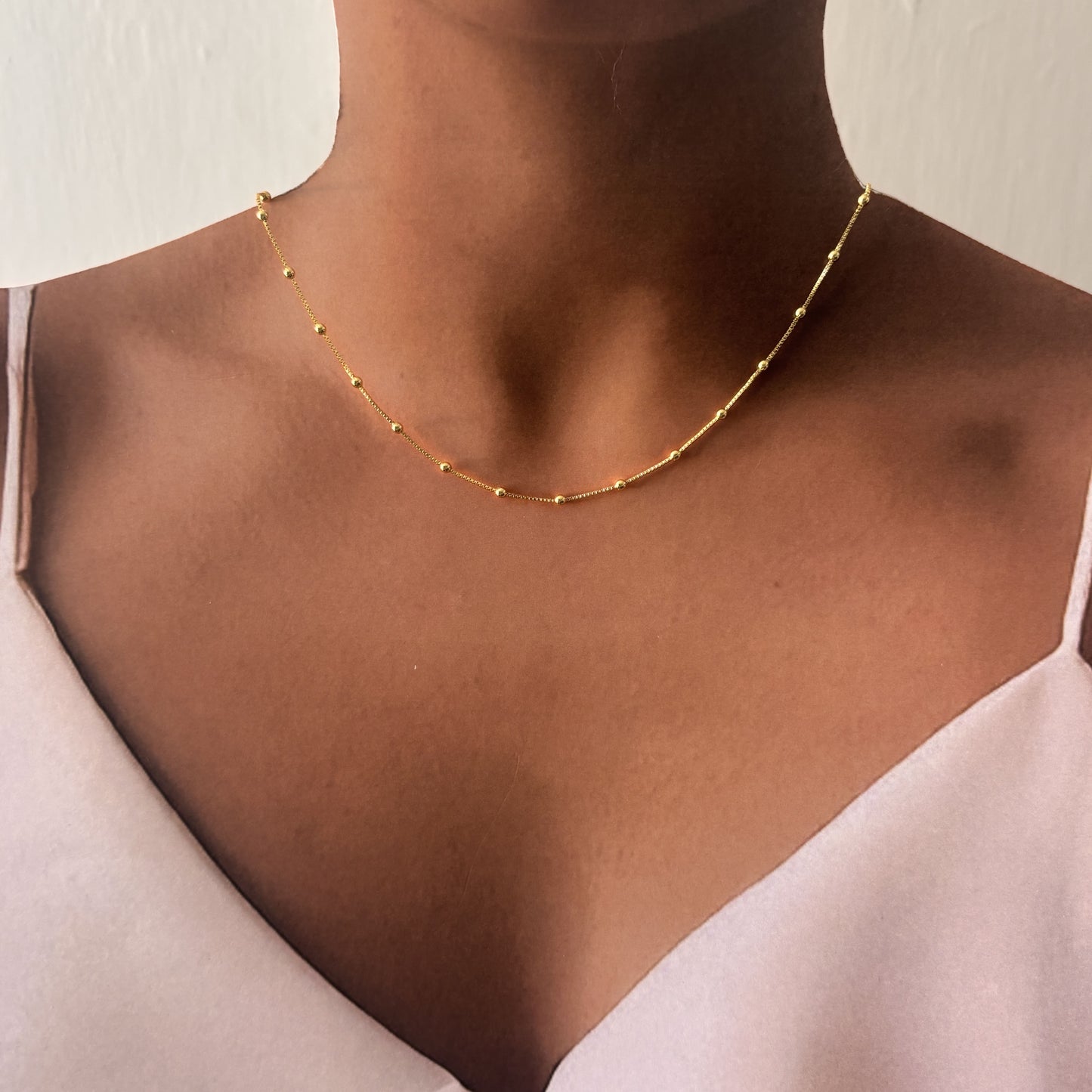 Cadena bolitas chapa de oro 45 cm + 5 cm