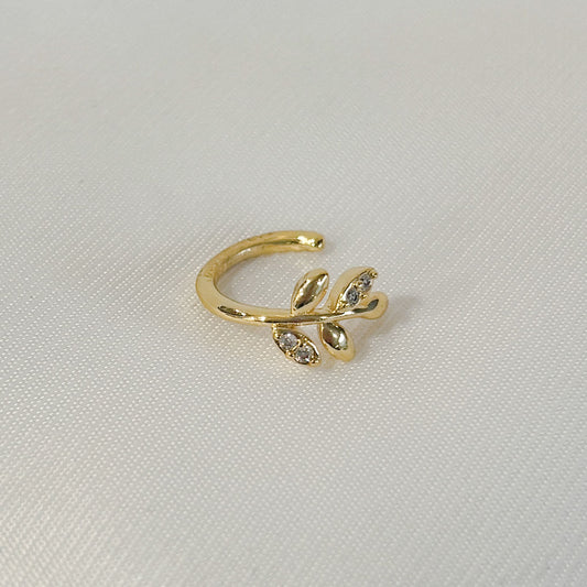 Ear cuff hojitas zirconias chapa de oro