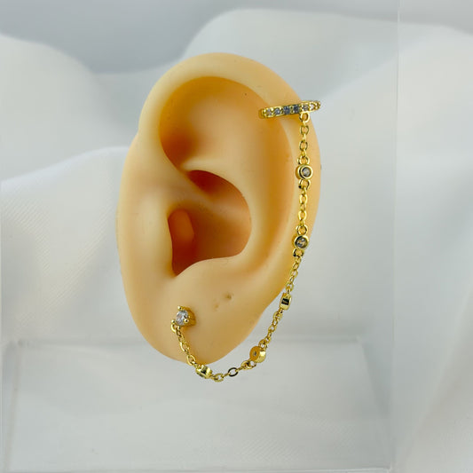 Arete earcuff cadena chapa de oro