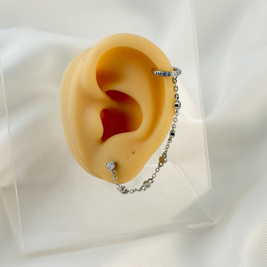 Arete earcuff cadena chapa de oro