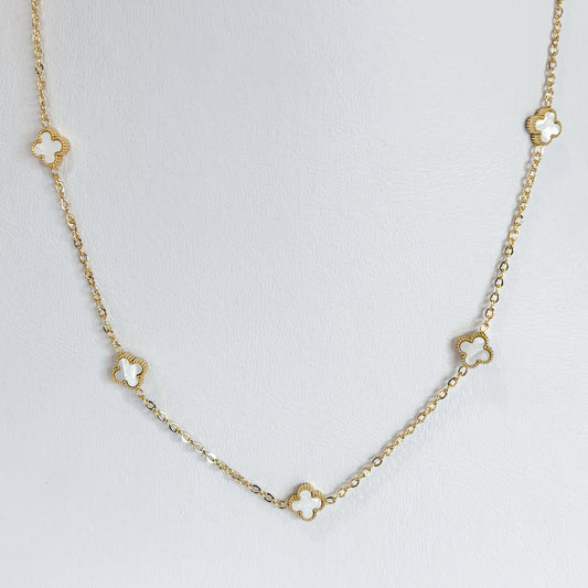 Collar trébol blanco mini acero inoxidable dorado chapa de oro