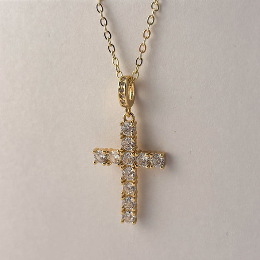 Collar dije cruz con zirconias chapa de oro