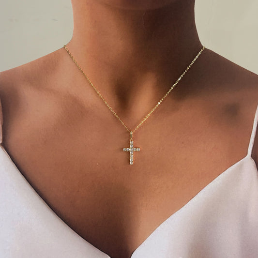 Collar dije cruz con zirconias chapa de oro