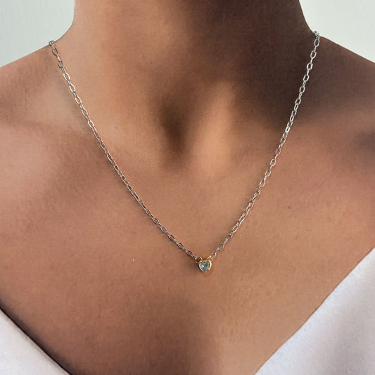 Collar dije corazón mini bisel chapa de oro