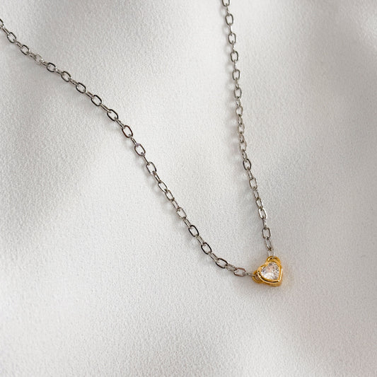 Collar dije corazón mini bisel chapa de oro