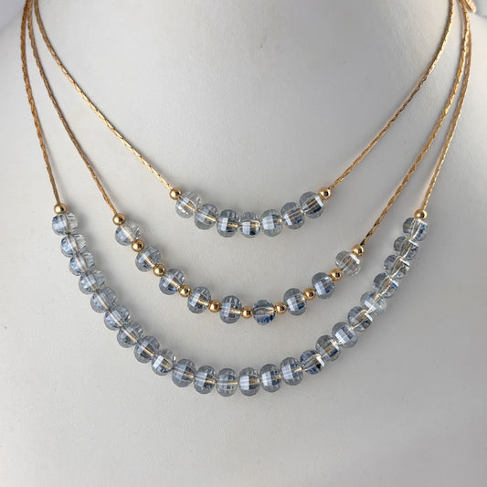 Collar triple cristal swa azul chapa calidad oro laminado