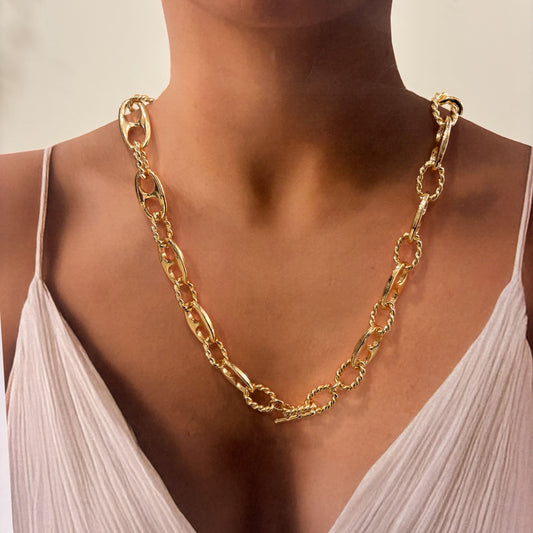 Collar cadena gruesa eslabón abrelata chapa calidad oro laminado