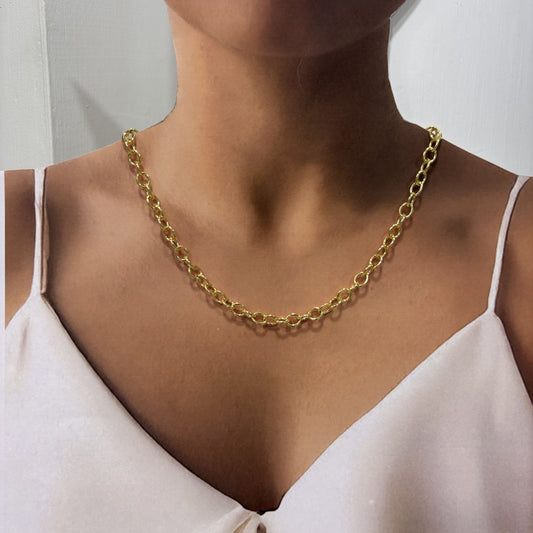 Collar cadena eslabón ovalado chapa de oro 50 cm