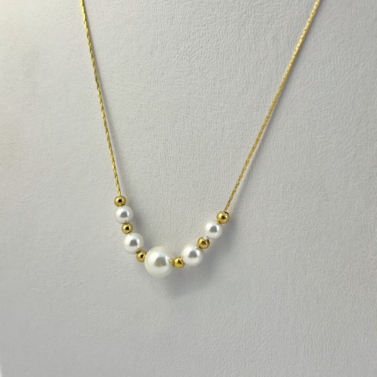 Collar 5 perlas bolitas chapa de oro