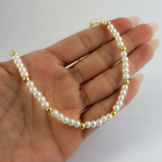 Collar gargantilla perlas bolitas chapa de oro