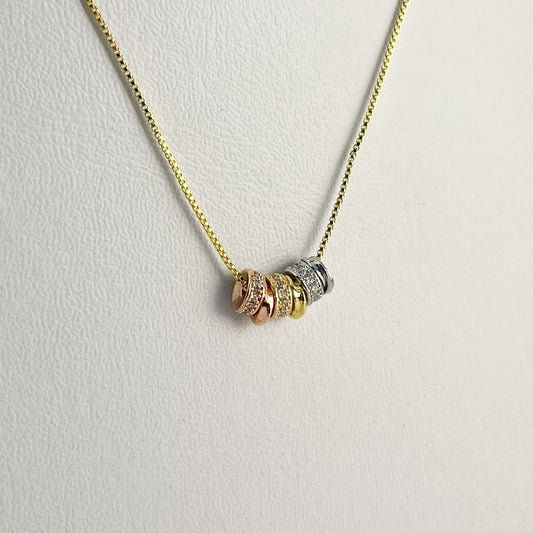 Collar rondeles tricolor chapa de oro dorado ajustable