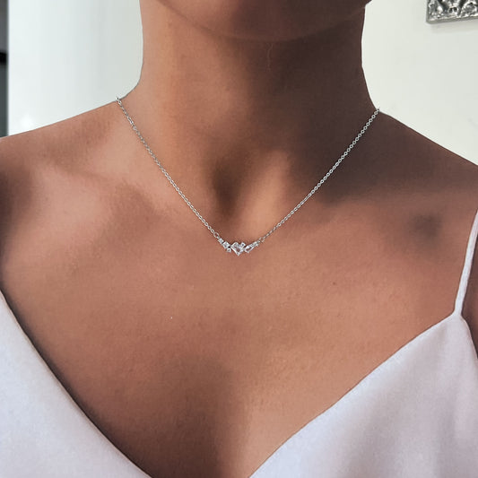 Collar chapa de oro dije zirconias irregulares plateado 40 cm + 5 ext