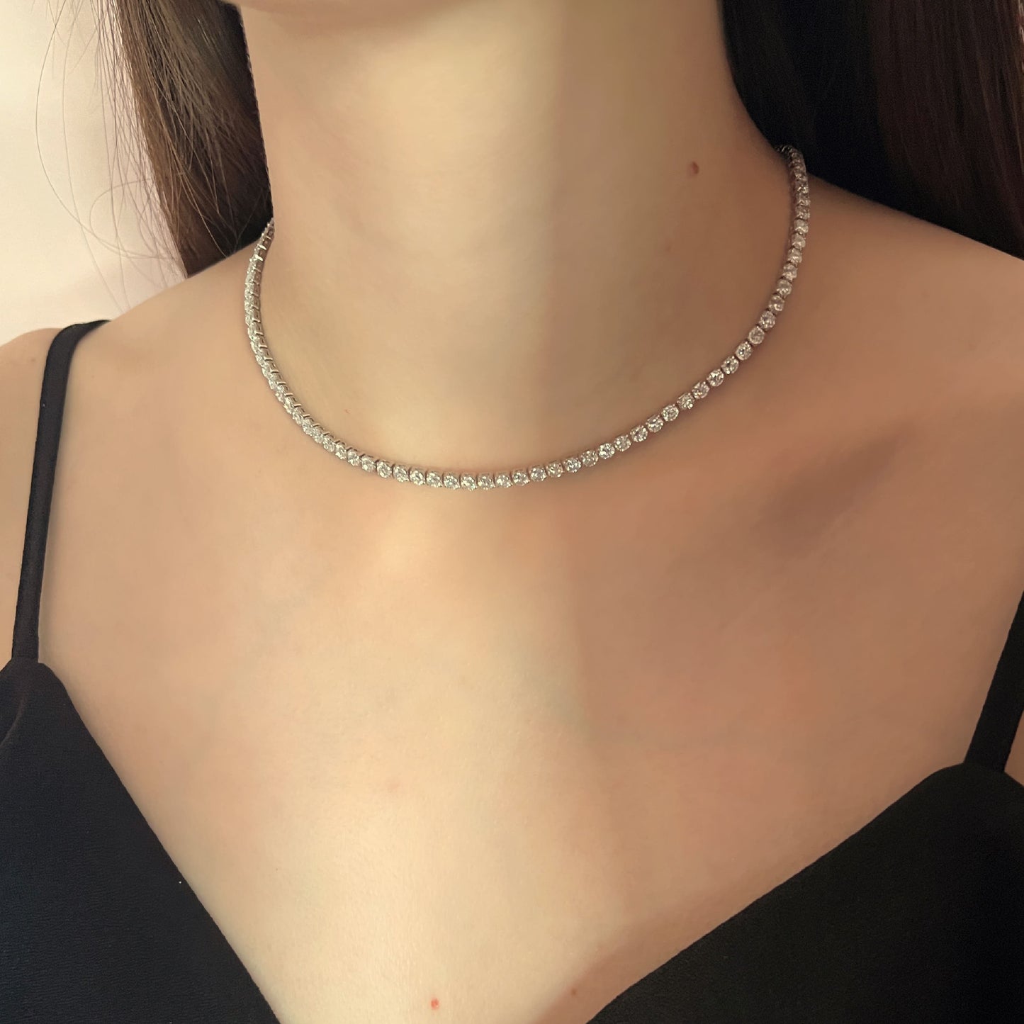 Gargantilla choker tennis fila de zirconias chapa de oro