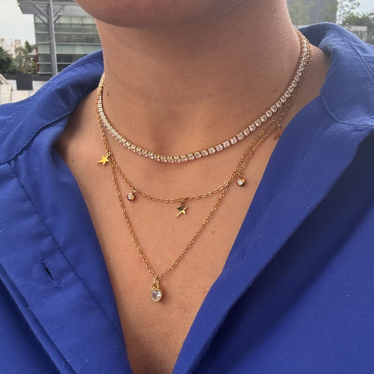 Gargantilla choker tennis fila de cristales chapa de oro