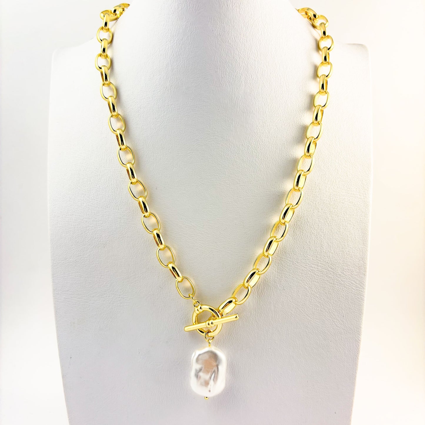 Collar cadena chapa de oro dije perla broche T