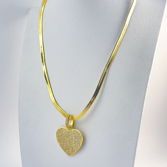 Collar cadena planchada dije corazón zirconias chapa de oro