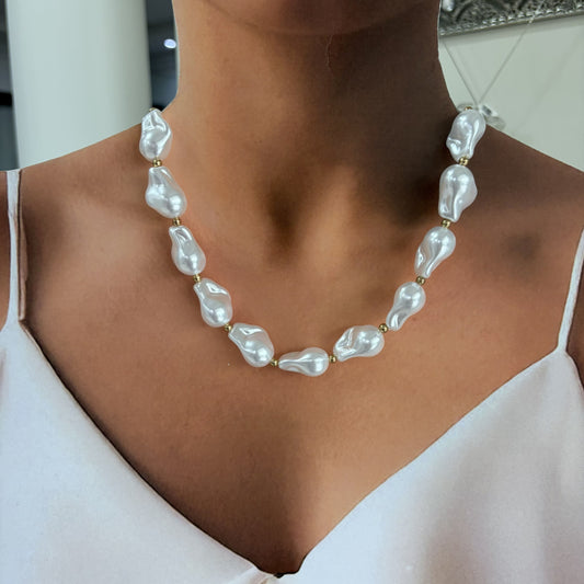 Collar perlas barrocas sintéticas chapa de oro