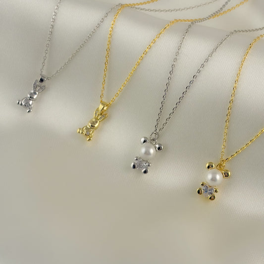 Collar plateado y dorado baño de oro dije mini