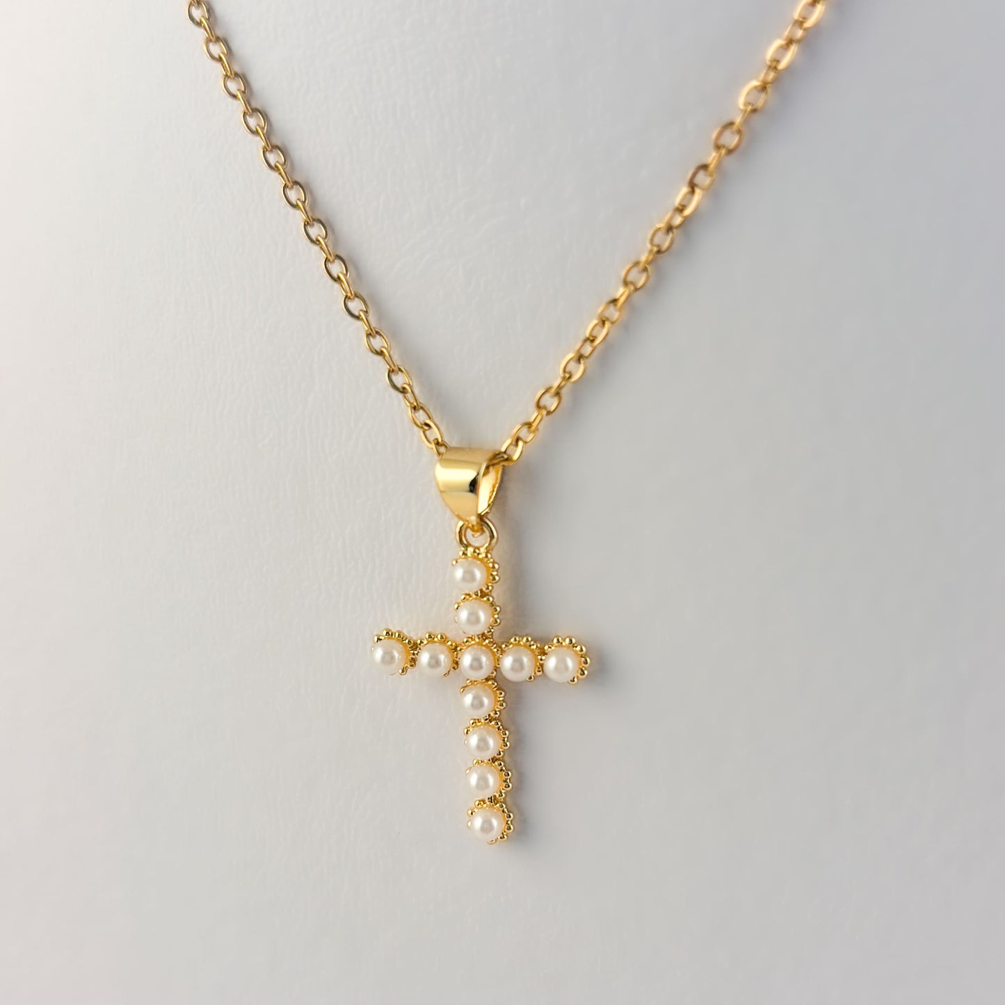 Collar dije de cruz perlitas chapa de oro 2.5 cm