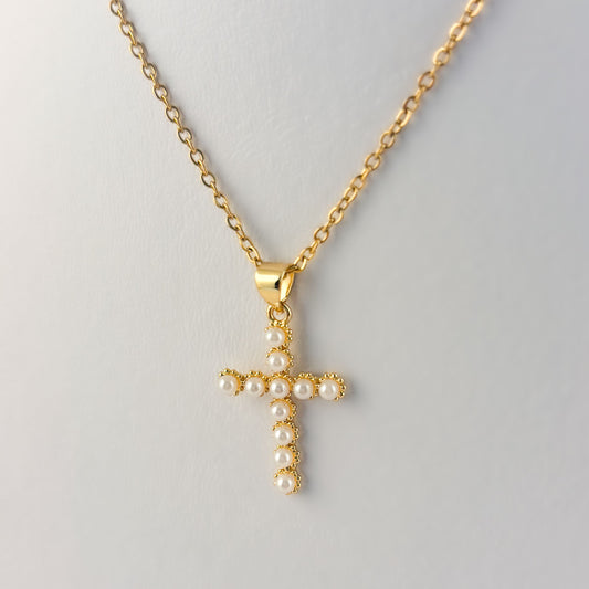 Collar dije de cruz perlitas chapa de oro 2.5 cm
