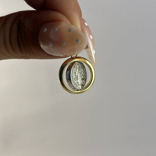 Dije medalla San Benito Bicolor chapa de oro 1,5 cm
