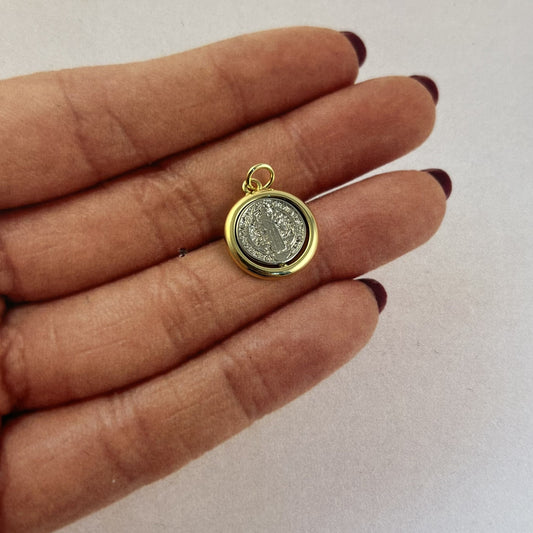 Dije medalla San Benito Bicolor chapa de oro 1,5 cm