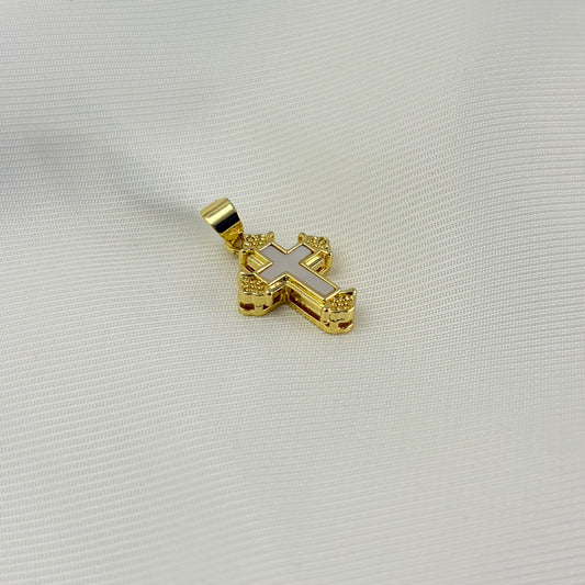 Dije cruz madre perla 1,5 cm chapa de oro