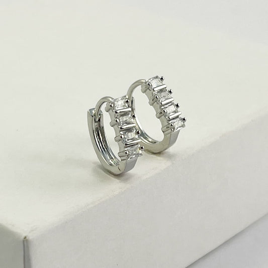 Huggies chapa de oro zirconias baguettes plateado 1,4 cm