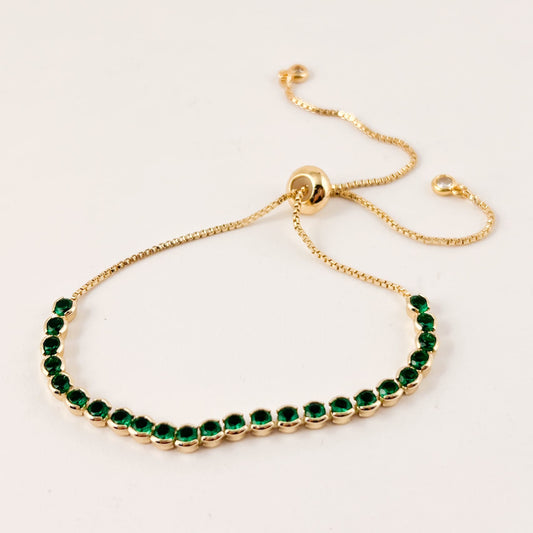 Pulsera ajustable chapa de oro cristal verde