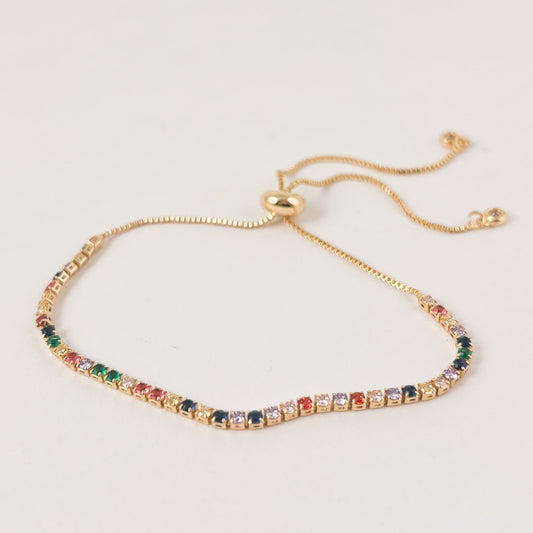 Pulsera ajustable chapade oro fila de cristales colores