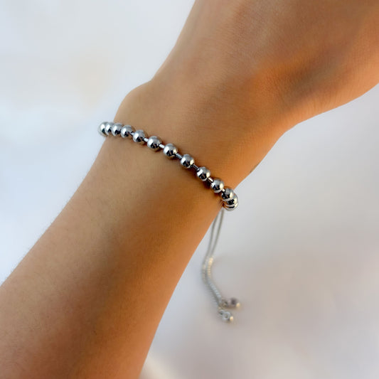 Pulsera chapade oro ajustable bolitas 4 mm plateada