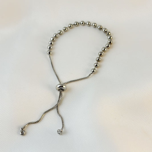Pulsera chapade oro ajustable bolitas 4 mm plateada