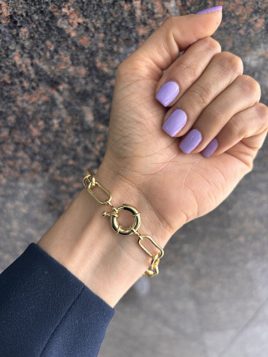 Pulsera chapa de oro eslabones broche marino