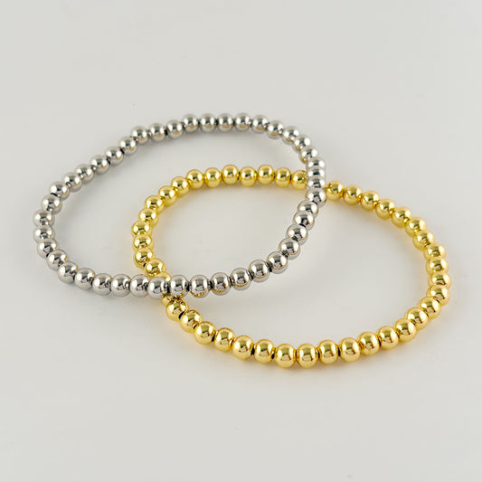 Pulsera esferitas chapa de oro elástico 4 mm ¡Elige el color!