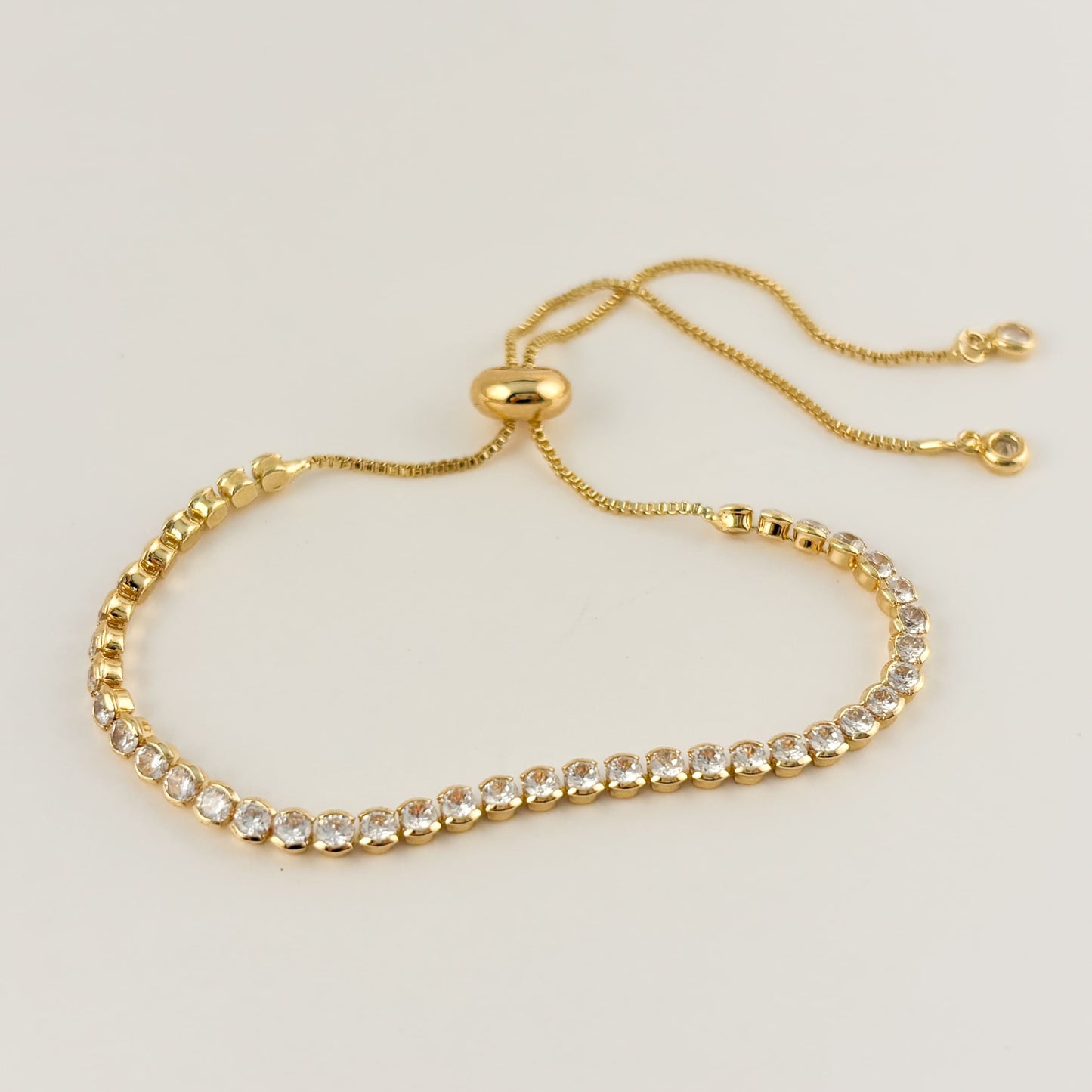 Pulsera fila de zirconias tennis bracelet ajustable chapa de oro