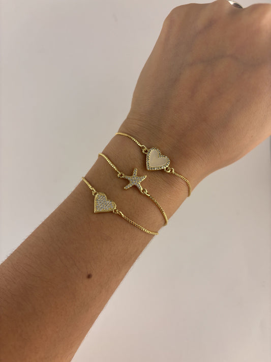 Pulsera estrella de mar chapa de oro ajustable zirconias