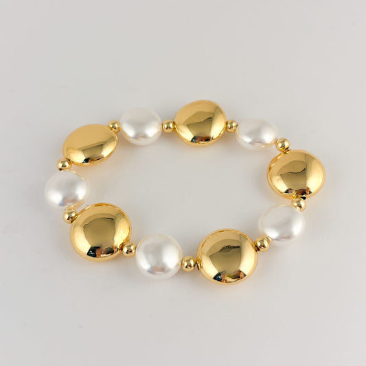 Pulsera chapa de oro perlas lunetas elástico