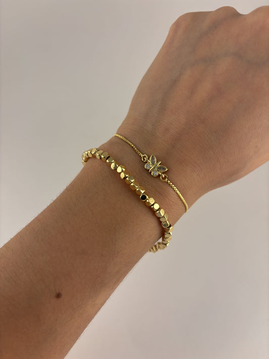 Pulsera cubitos chapa de oro elástico