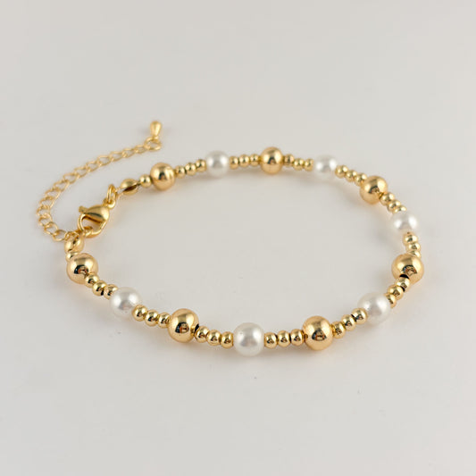 Pulsera chapa de oro bolitas con perlas broche