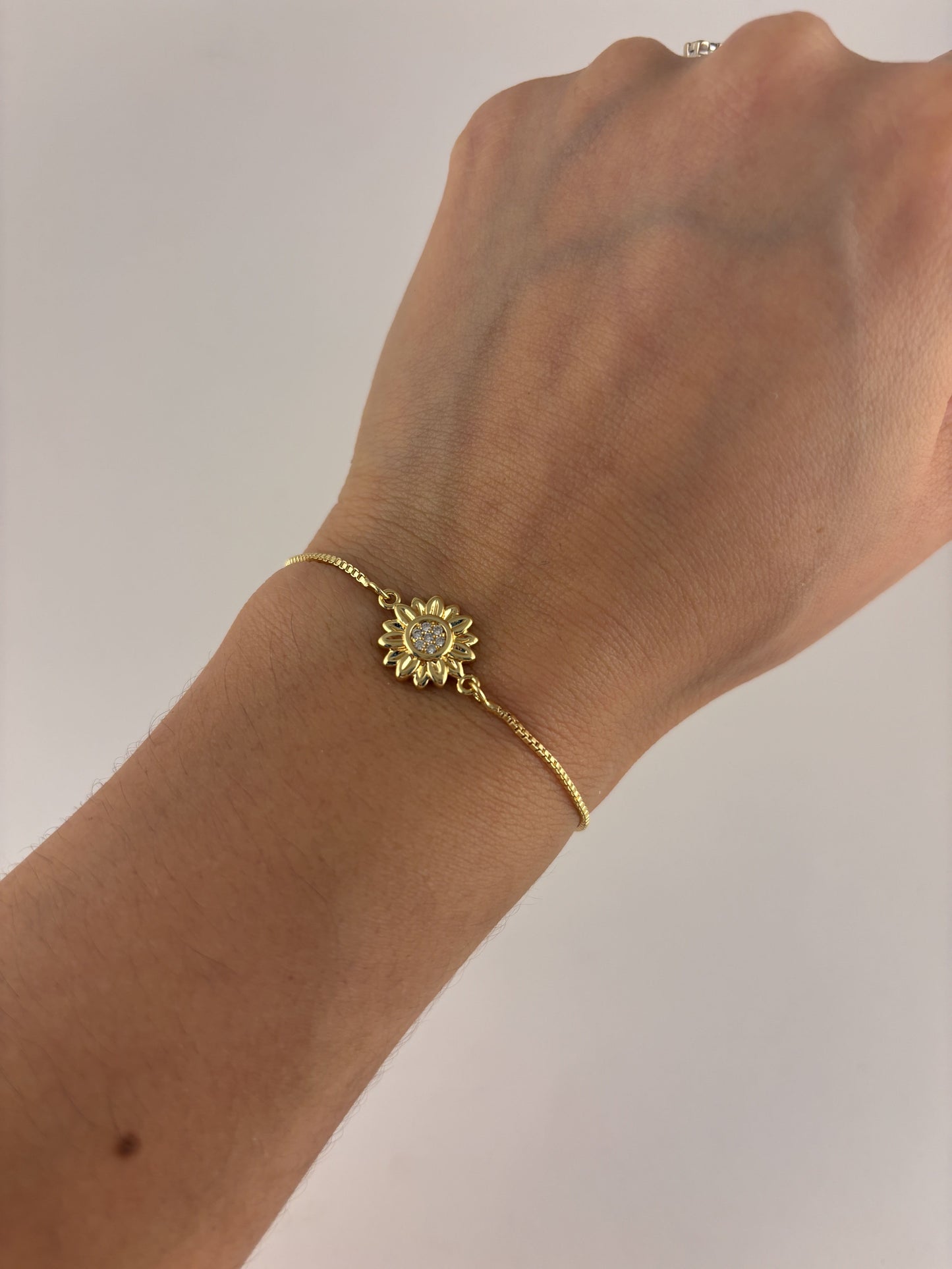 Pulsera girasol chapa de oro ajustable zirconias