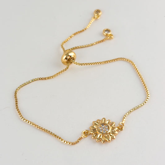 Pulsera girasol chapa de oro ajustable zirconias