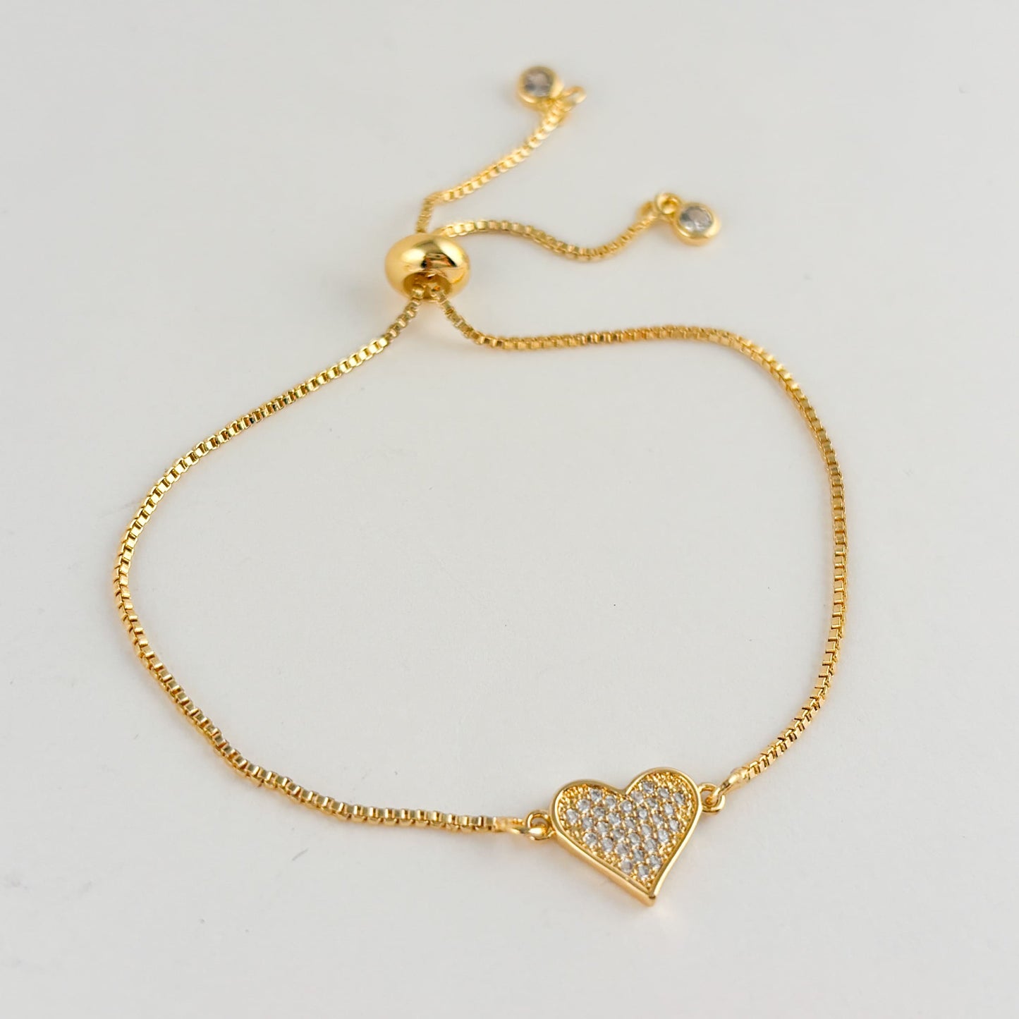 Pulsera corazón chapa de oro ajustable zirconias