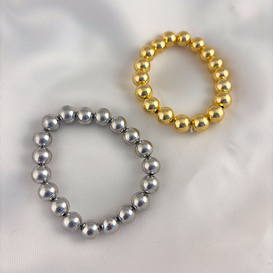 Pulsera bolitas elástico chapa de oro 10 mm