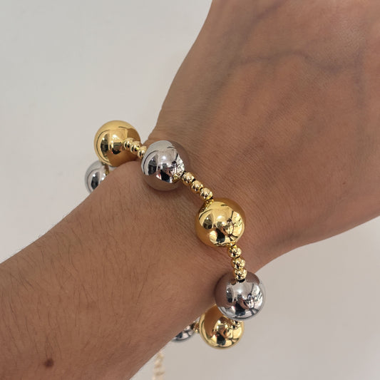 Pulsera bola XL bicolor chapa de oro