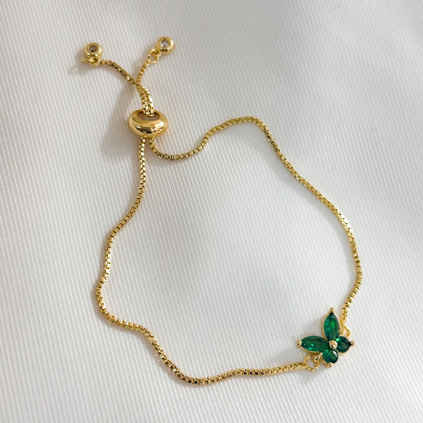 Pulsera mariposa zirconias verde ajustable chapa de oro