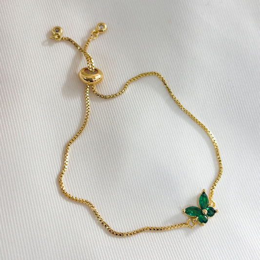 Pulsera mariposa zirconias verde ajustable chapa de oro