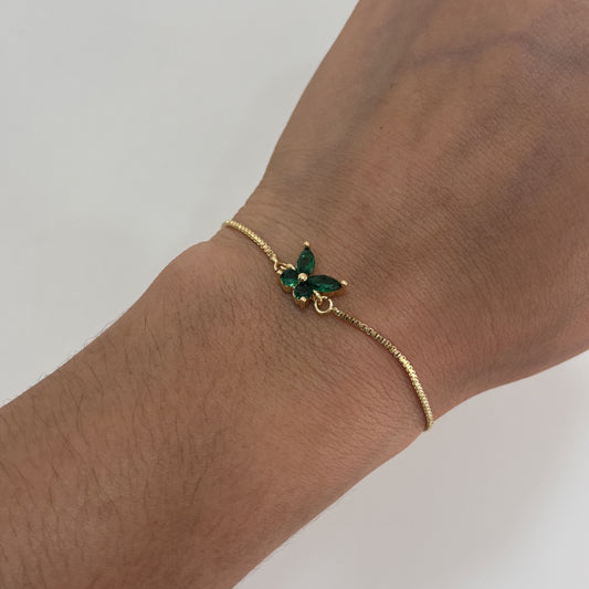 Pulsera mariposa zirconias verde ajustable chapa de oro