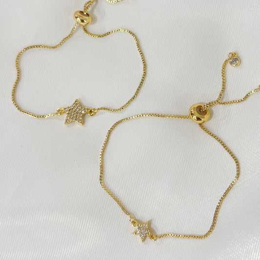 Pulsera ajustable estrella zirconias chapa de oro