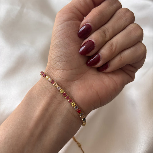 Pulsera zirconias de colores chapa de oro ajustable